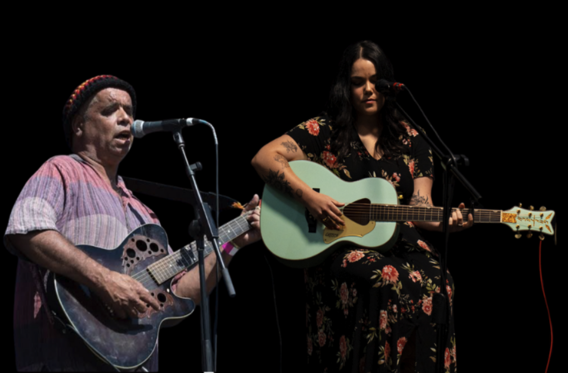 Ron Callaghan and Kyarna-Rose of the Yuin Nation performing on stage
